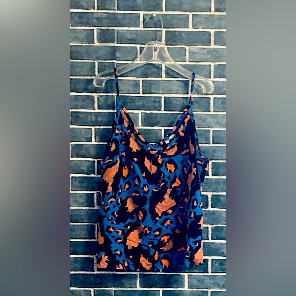 Miss Selfie adjustable tank top. Size: Large. Color: blue, brown, black, orange